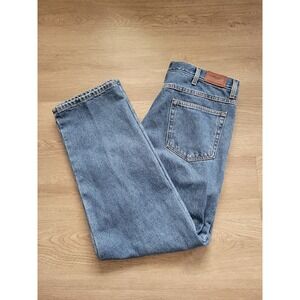 L.L.Bean Jeans Men 36x29 Classic Fit Flannel Lined Blue Plaid Straight Leg Denim